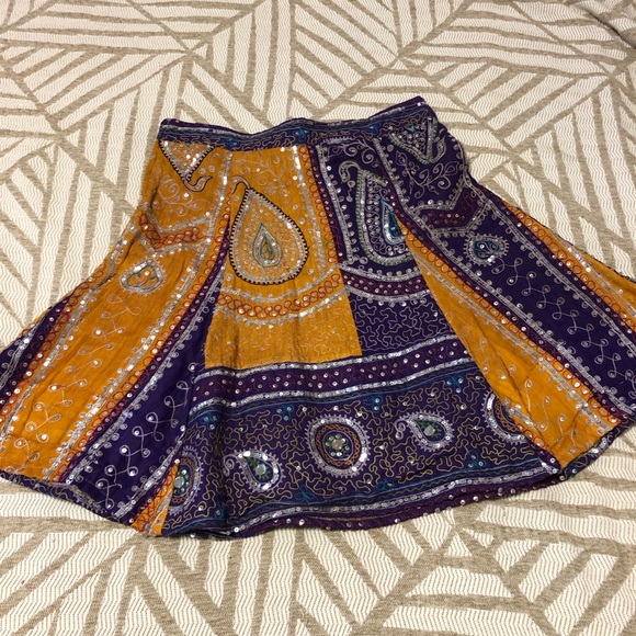 Paisley Embroidered & Sequined A-Line Skirt in Purple and Gold - Picture 10 of 13